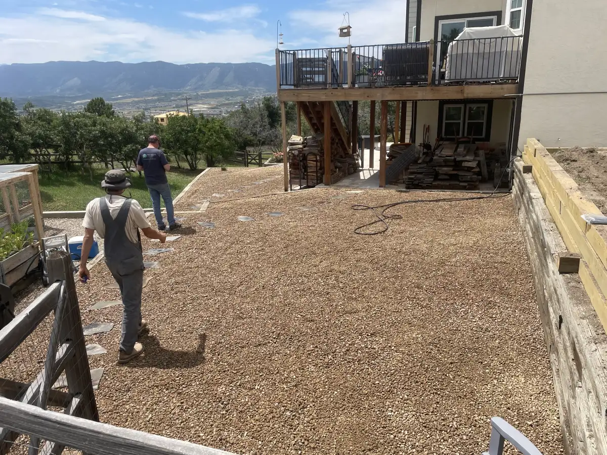Hardscaping base preparation with mountain views by CN Landscaping in Colorado Springs
