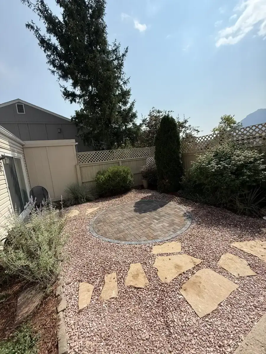 Natural flagstone patio in Colorado Springs backyard